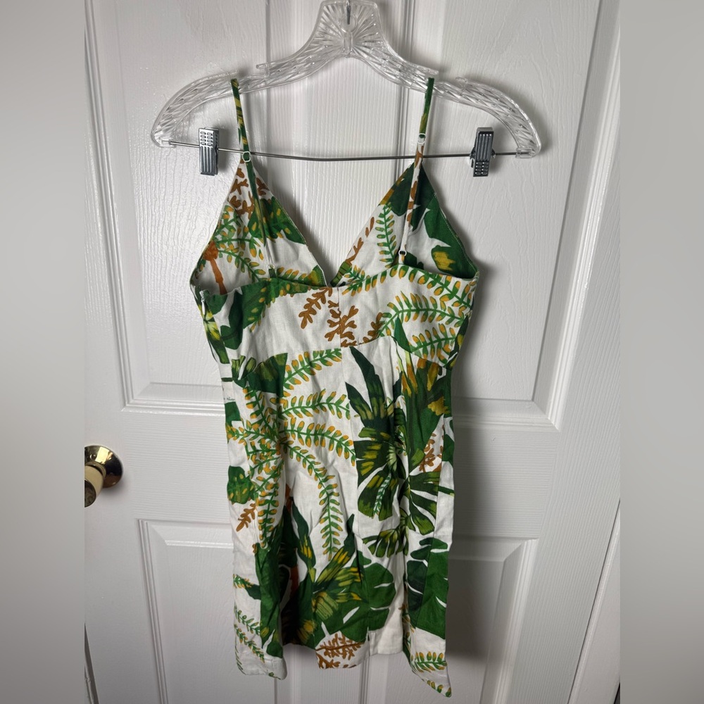 Farm Rio Tropical Forest Linen Mini Dress Green XS - Picture 5 of 10